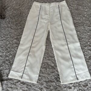 White Wide-Leg Pants with Black Piping